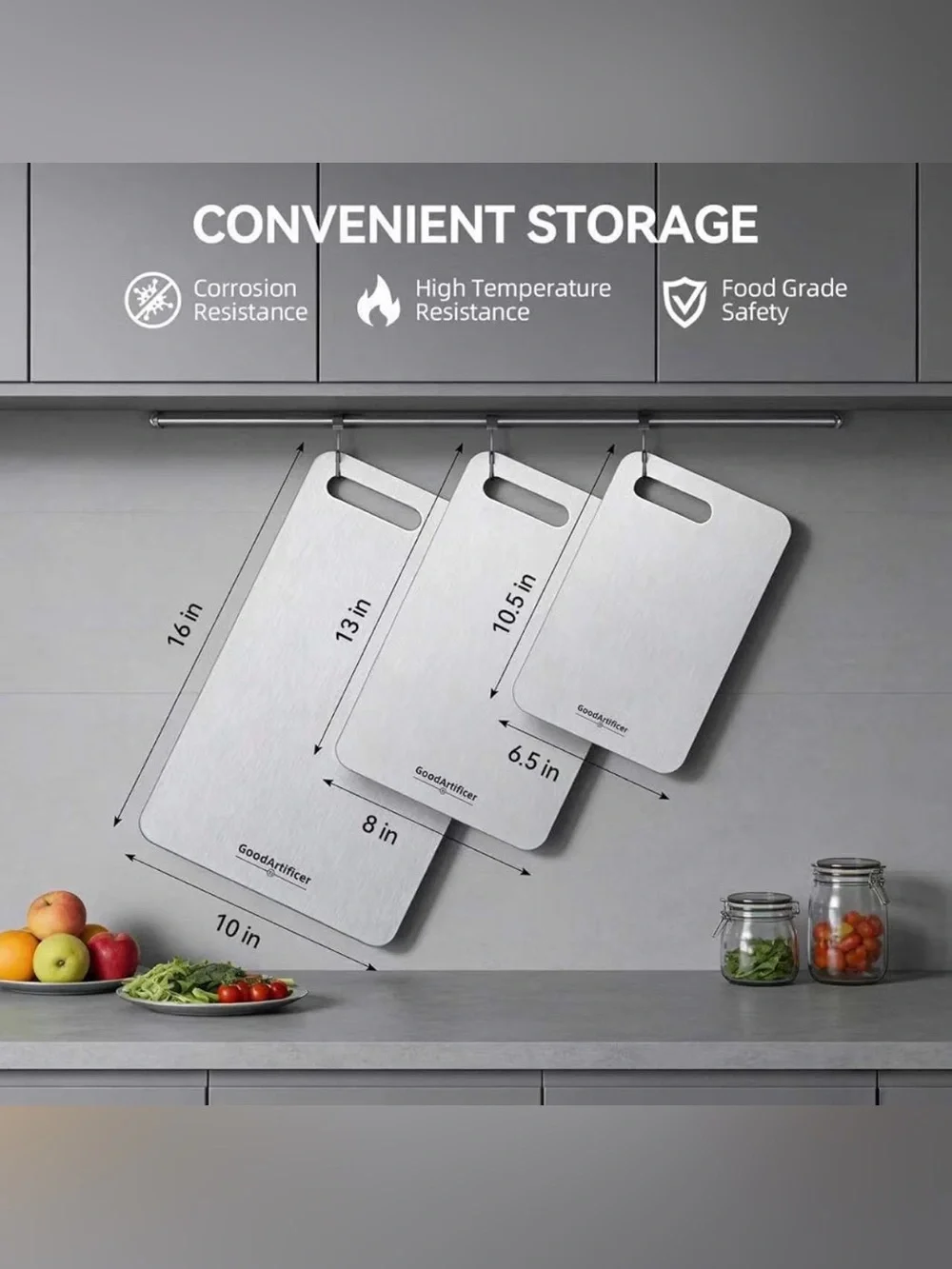 Titanium Cutting Boards Set of 3, 100% Pure Titanium Kitchen Cutting Board